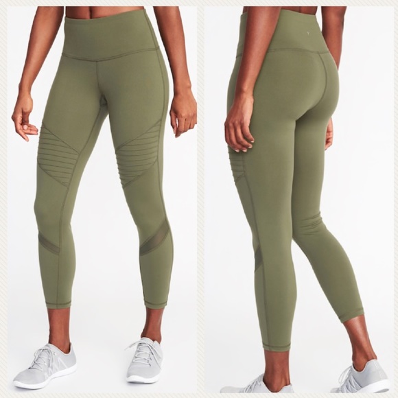 Army Green Highrise Moto Mesh Leggings 